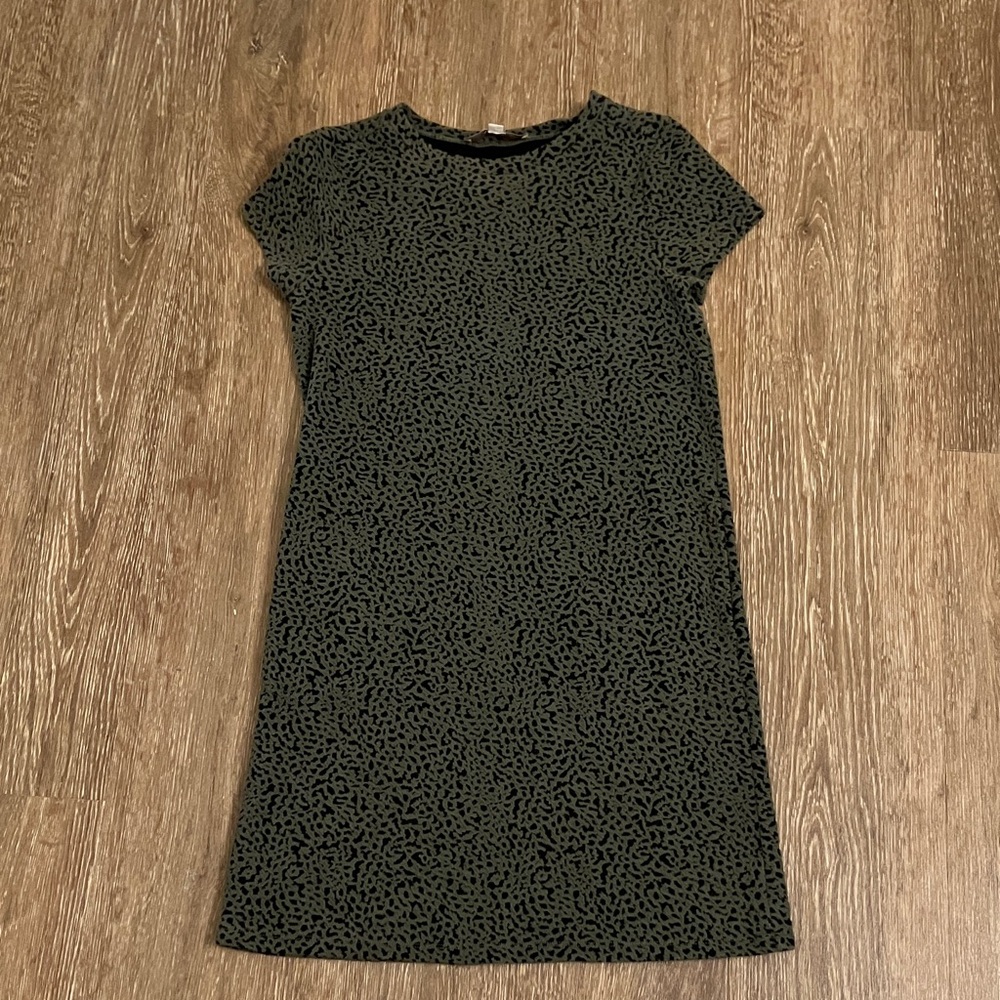 LOFT Black and Green Patterned Mini Sheath Dress